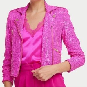 Generation Love Robin Sequin Moto Jacket in Hot Pink